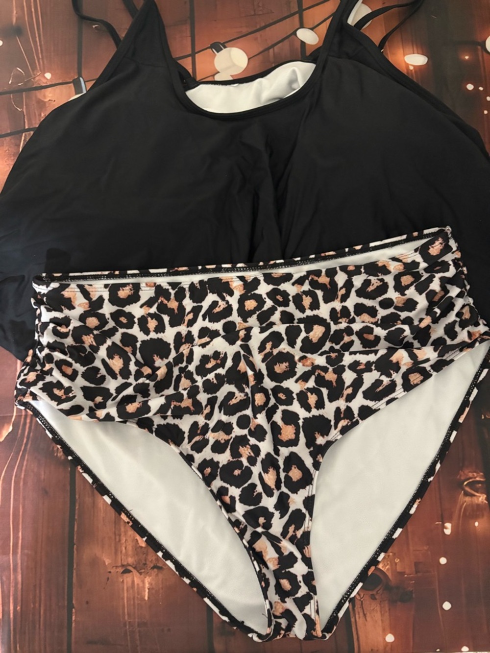 Black Tankini Top with Leopard High-Waist Bottoms